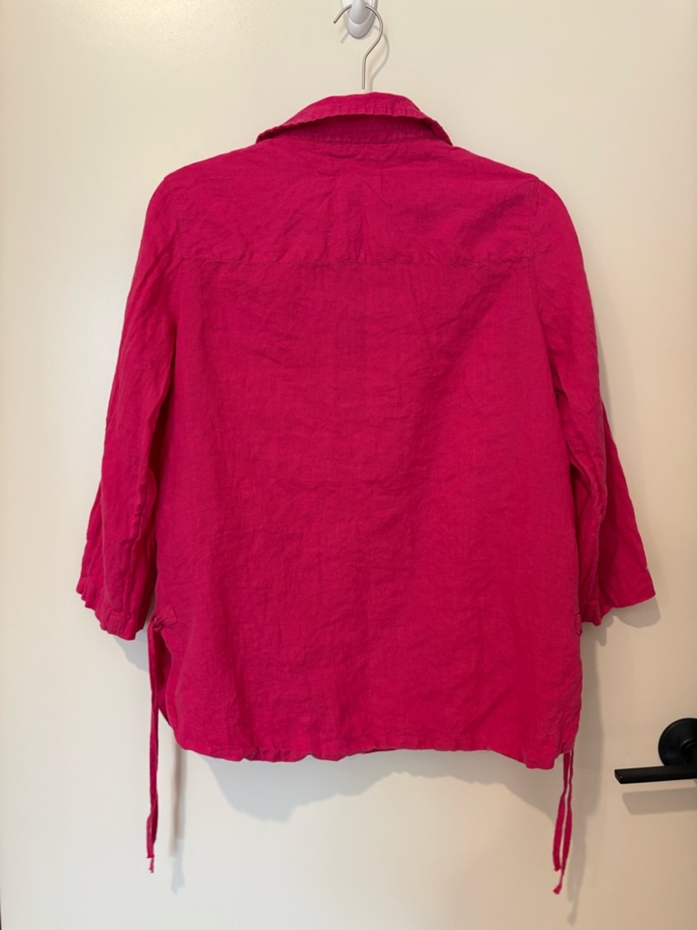 Isaac Mizrahi 100% Linen Fuchsia Pink V-Neck Collared Shirt Summer M - Picture 8 of 11